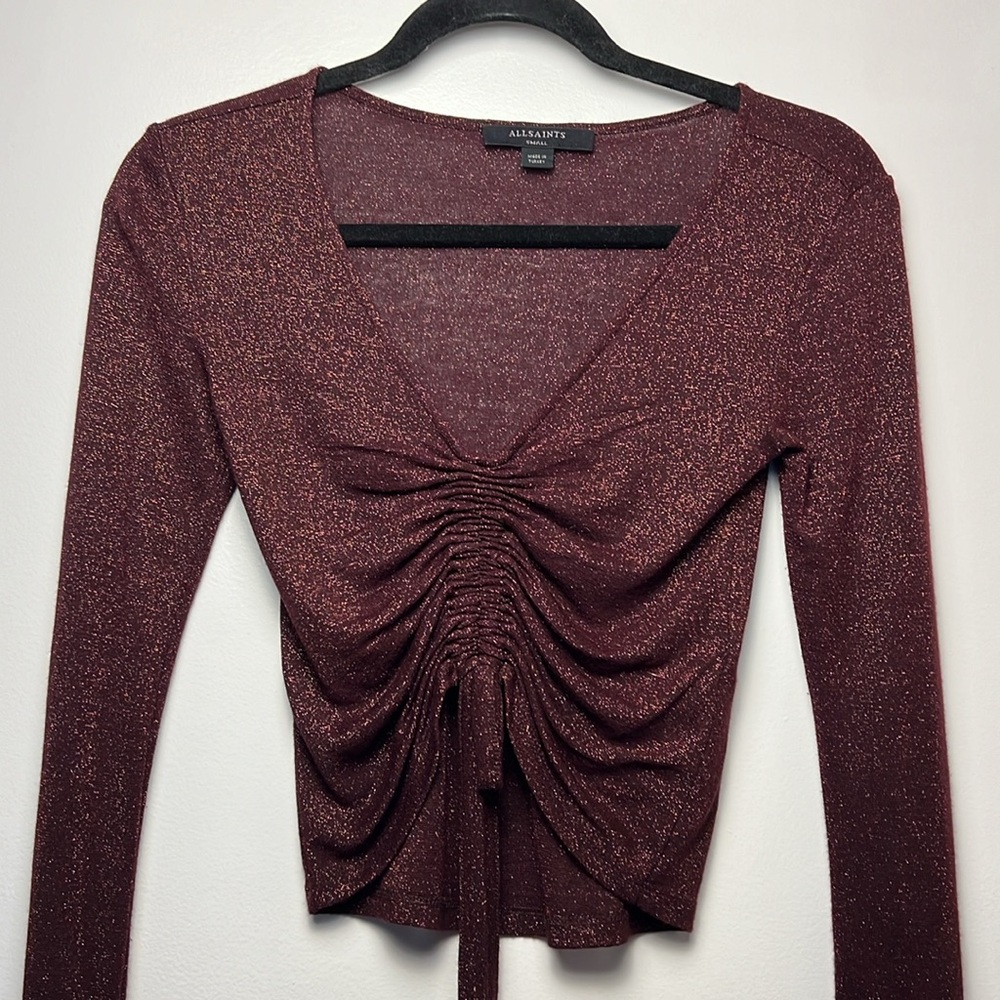 AllSaints Rina Glitz Ruched Drawstring Top - Size Small - Picture 2 of 8